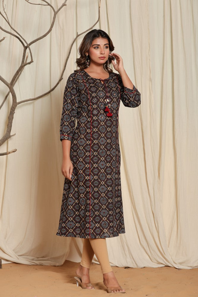 Black Cotton  Straight Kurta-700013