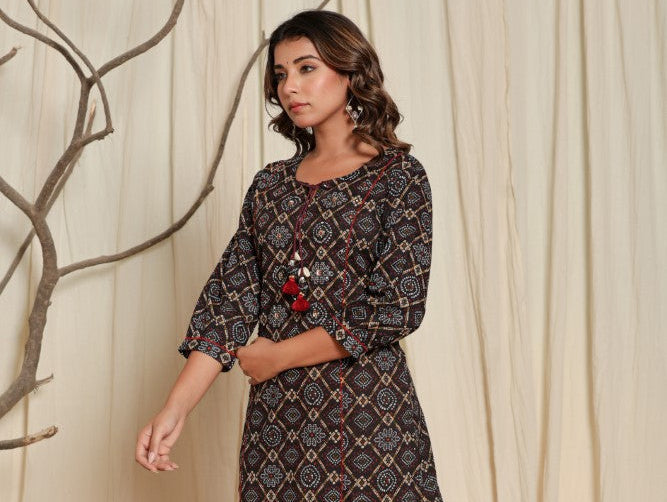 Black Cotton  Straight Kurta-700013