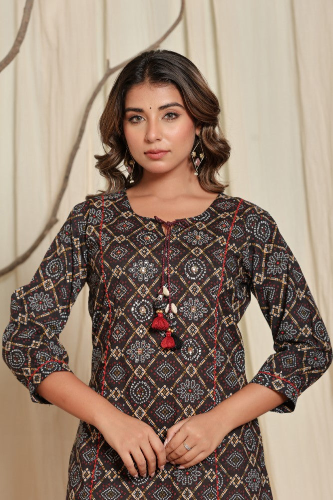 Black Cotton  Straight Kurta-700013