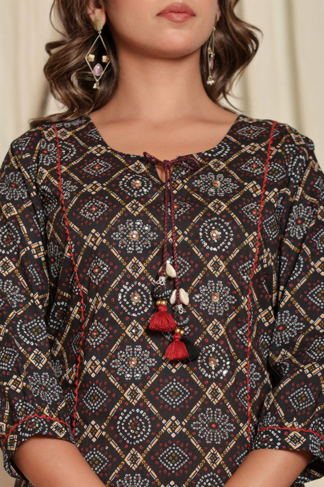 Black Cotton  Straight Kurta-700013