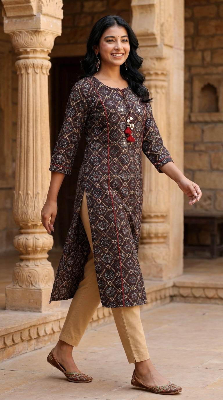 Black Cotton  Straight Kurta-700013