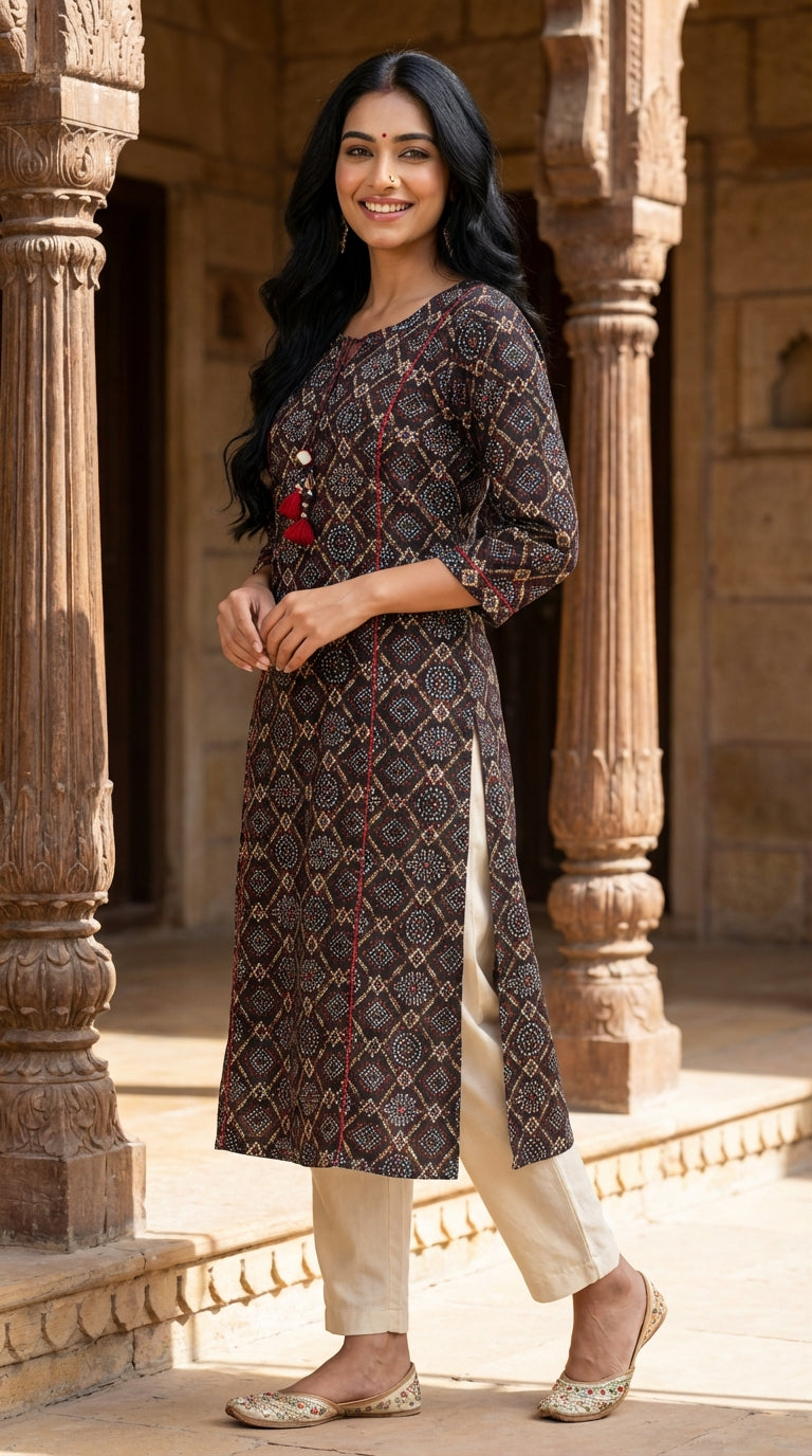 Black Cotton  Straight Kurta-700013