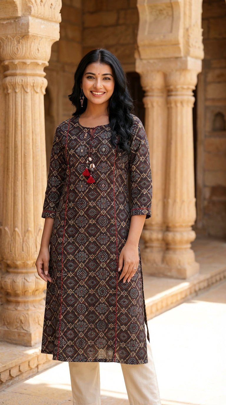 Black Cotton  Straight Kurta-700013