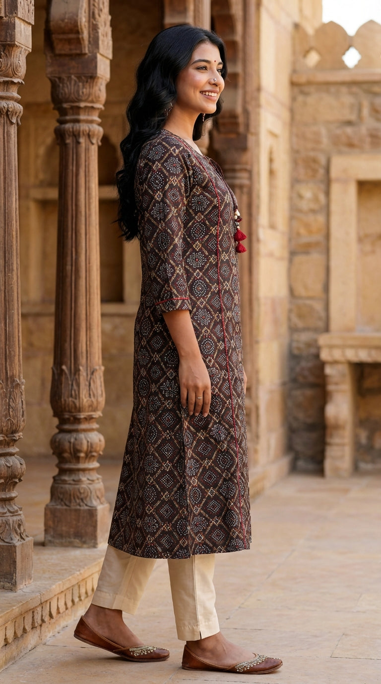 Black Cotton  Straight Kurta-700013