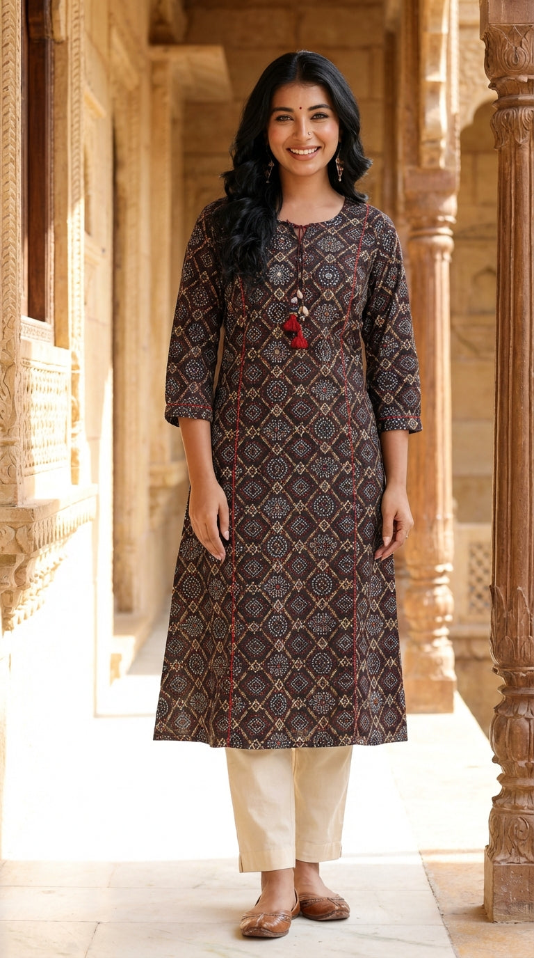 Black Cotton  Straight Kurta-700013