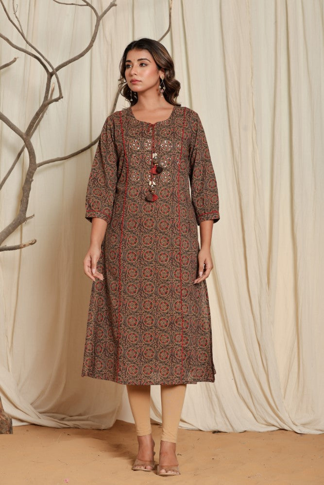 Brown Cotton Straight Kurta-700014