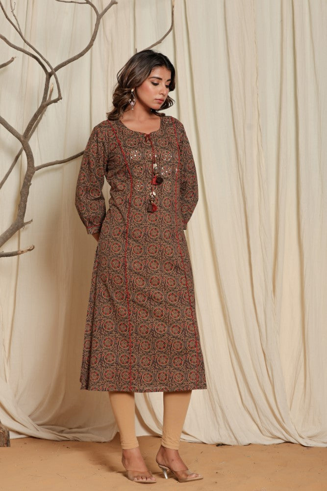 Brown Cotton Straight Kurta-700014
