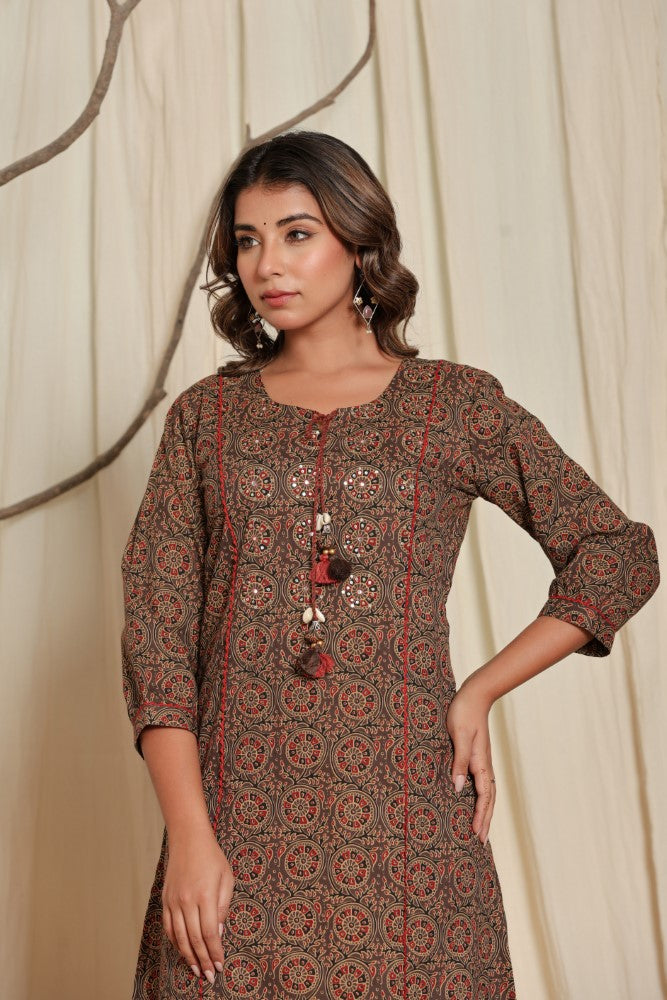 Brown Cotton Straight Kurta-700014