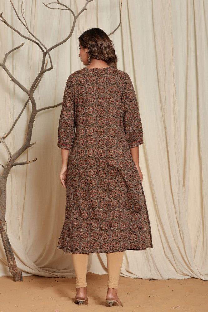 Brown Cotton Straight Kurta-700014