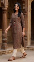 Brown Cotton Straight Kurta-700014