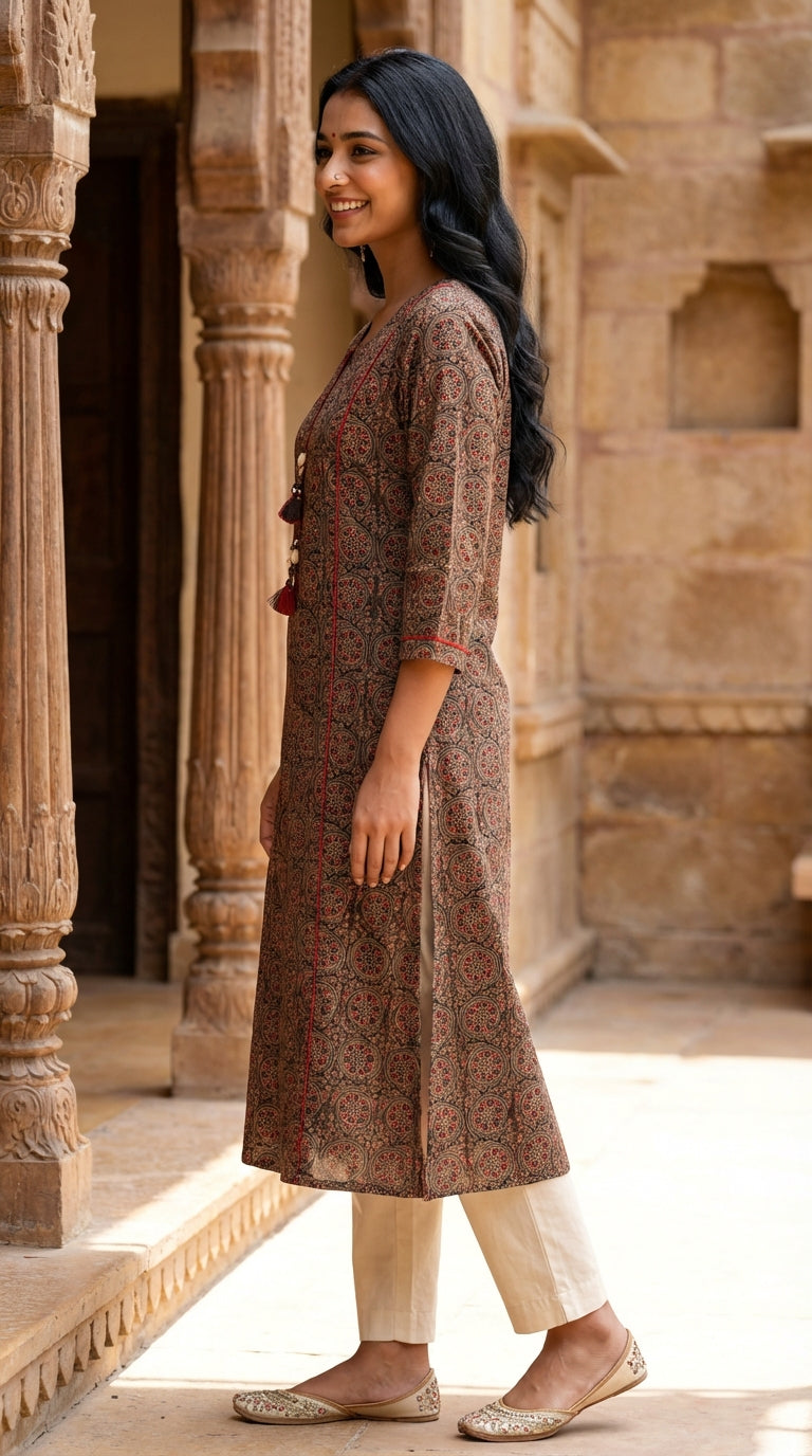 Brown Cotton Straight Kurta-700014