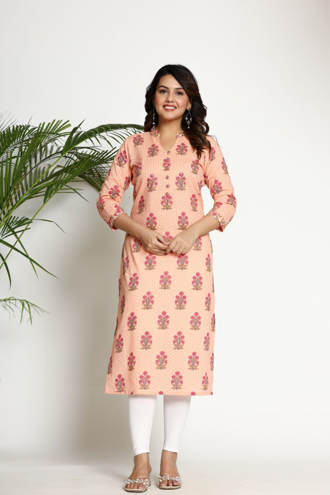 Peach Cotton Straight Kurta-700015