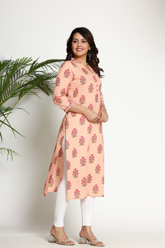 Peach Cotton Straight Kurta-700015