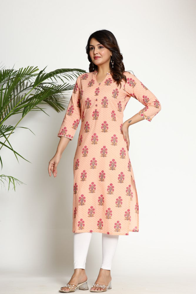Peach Cotton Straight Kurta-700015