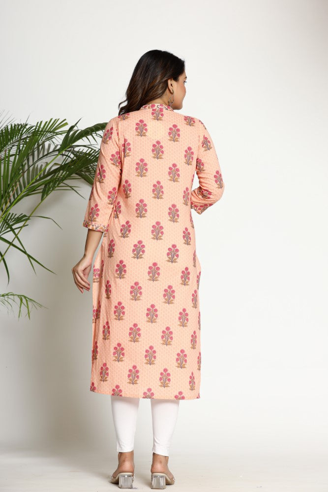 Peach Cotton Straight Kurta-700015