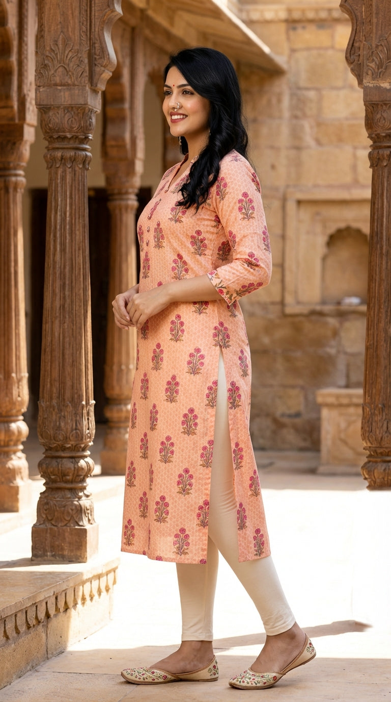 Peach Cotton Straight Kurta-700015
