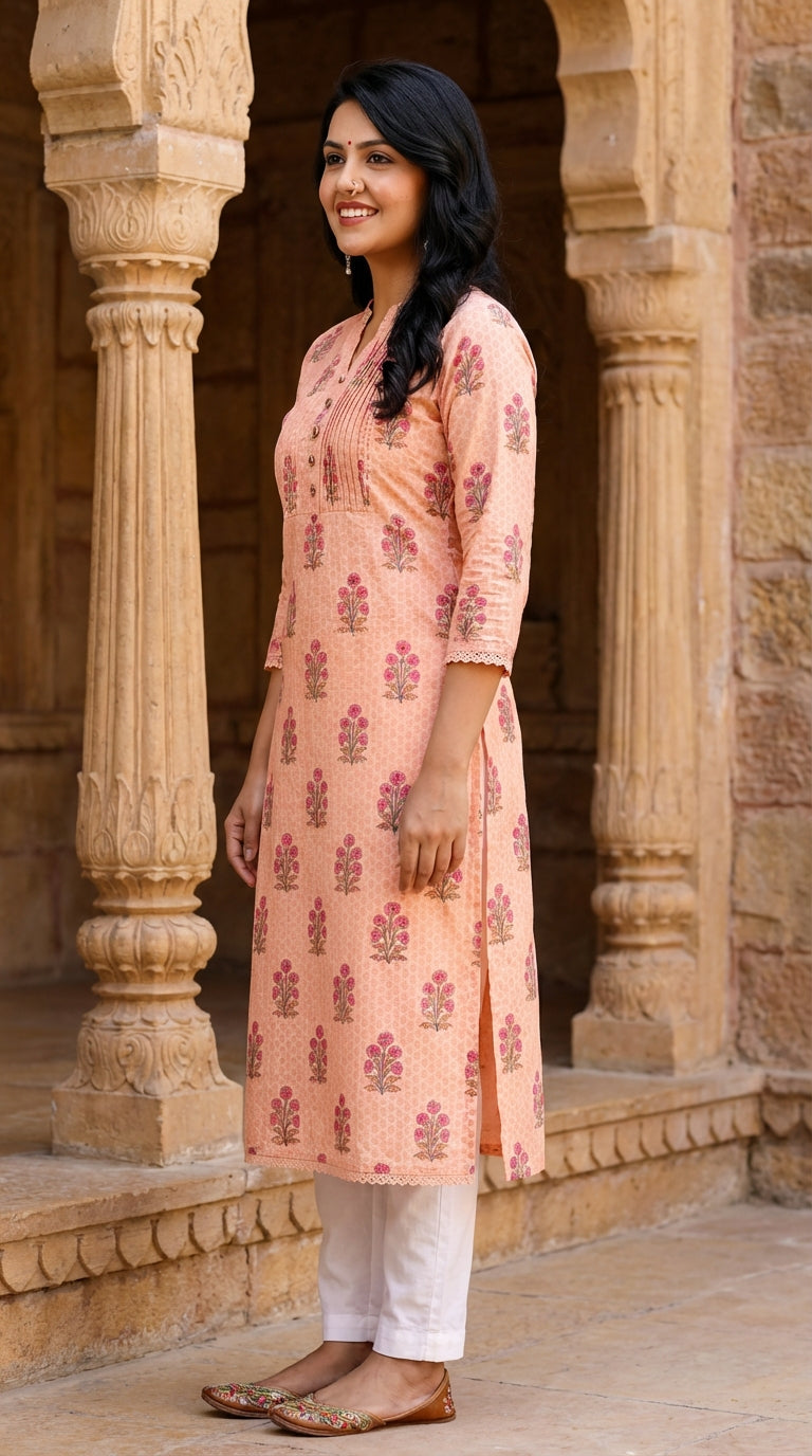 Peach Cotton Straight Kurta-700015