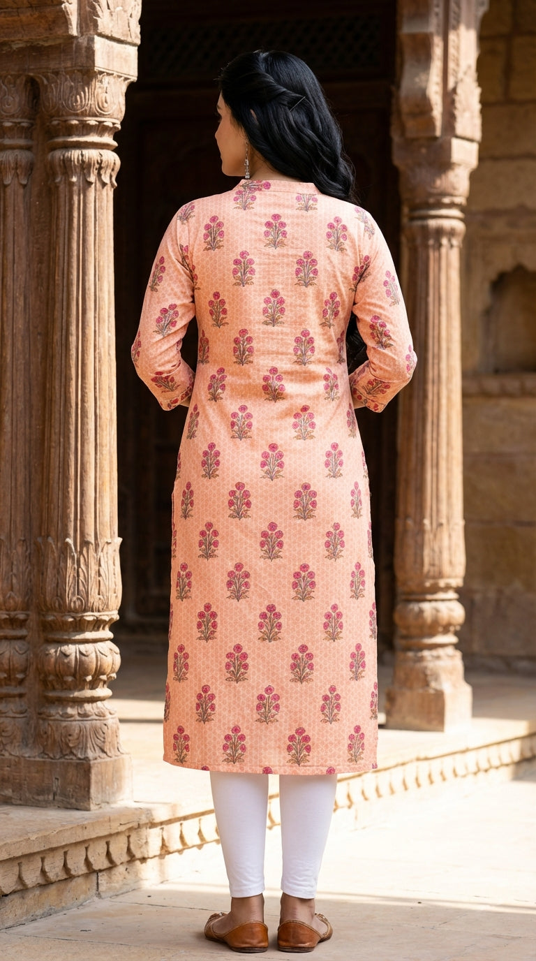 Peach Cotton Straight Kurta-700015
