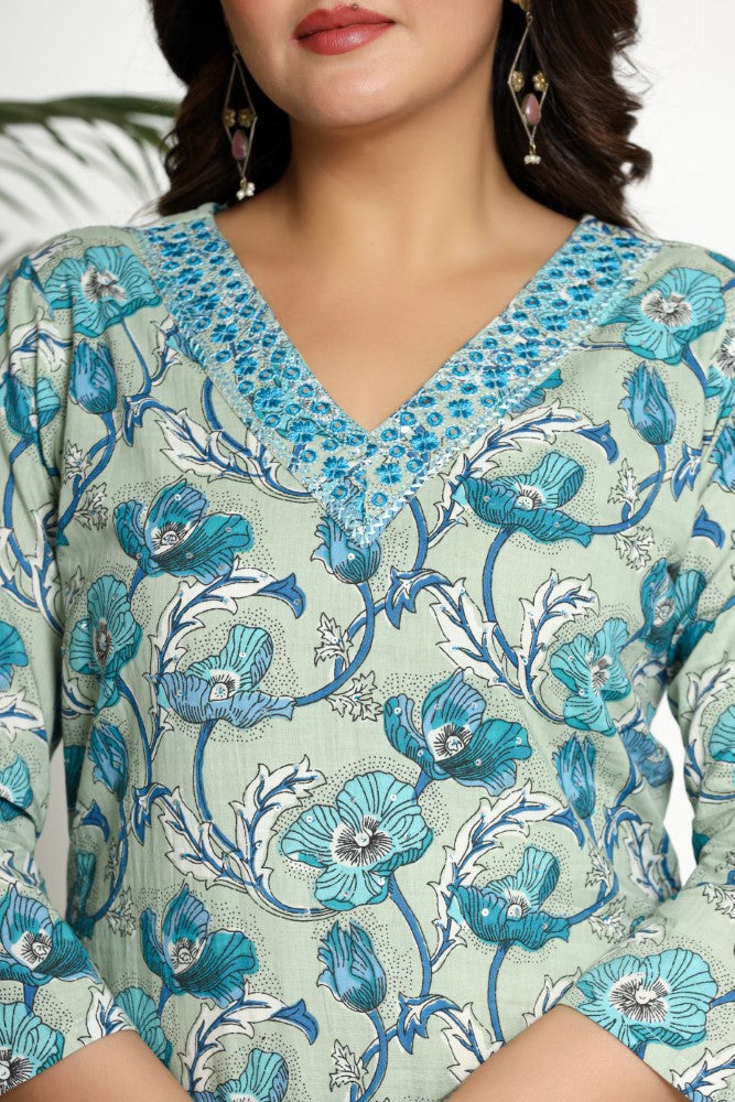 Green Cotton  Straight Kurta-700016