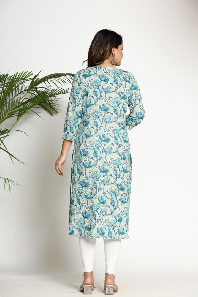 Green Cotton  Straight Kurta-700016