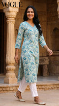 Green Cotton  Straight Kurta-700016