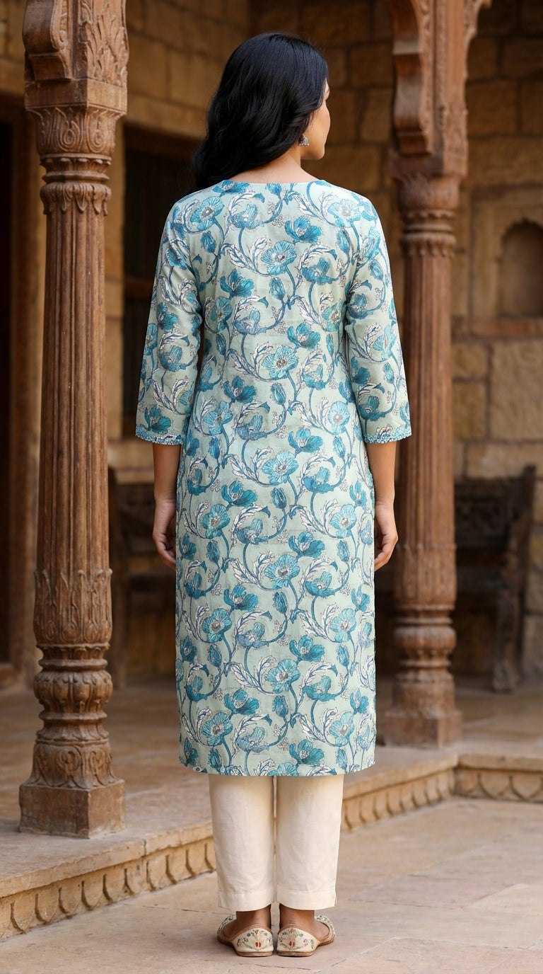 Green Cotton  Straight Kurta-700016