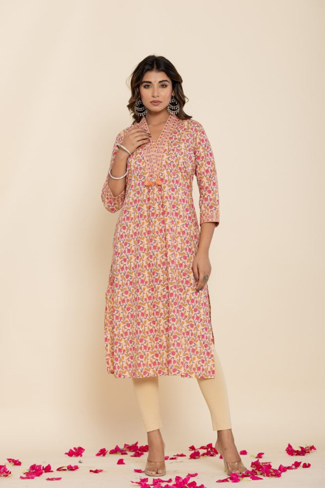 Peach Cotton Straight Kurta-700017