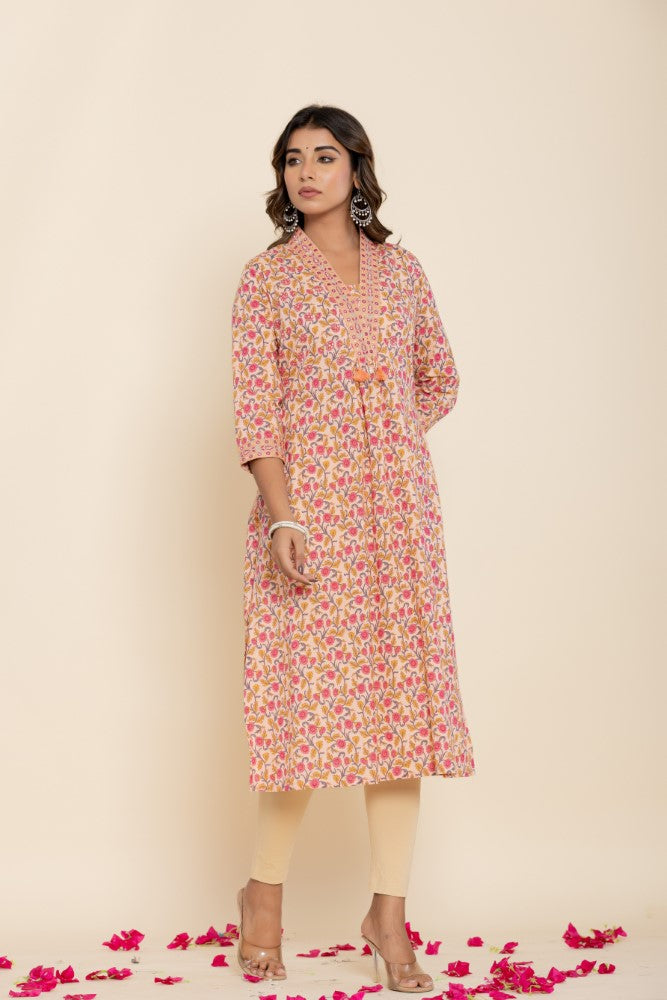 Peach Cotton Straight Kurta-700017