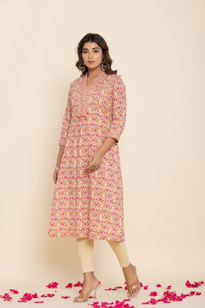 Peach Cotton Straight Kurta-700017
