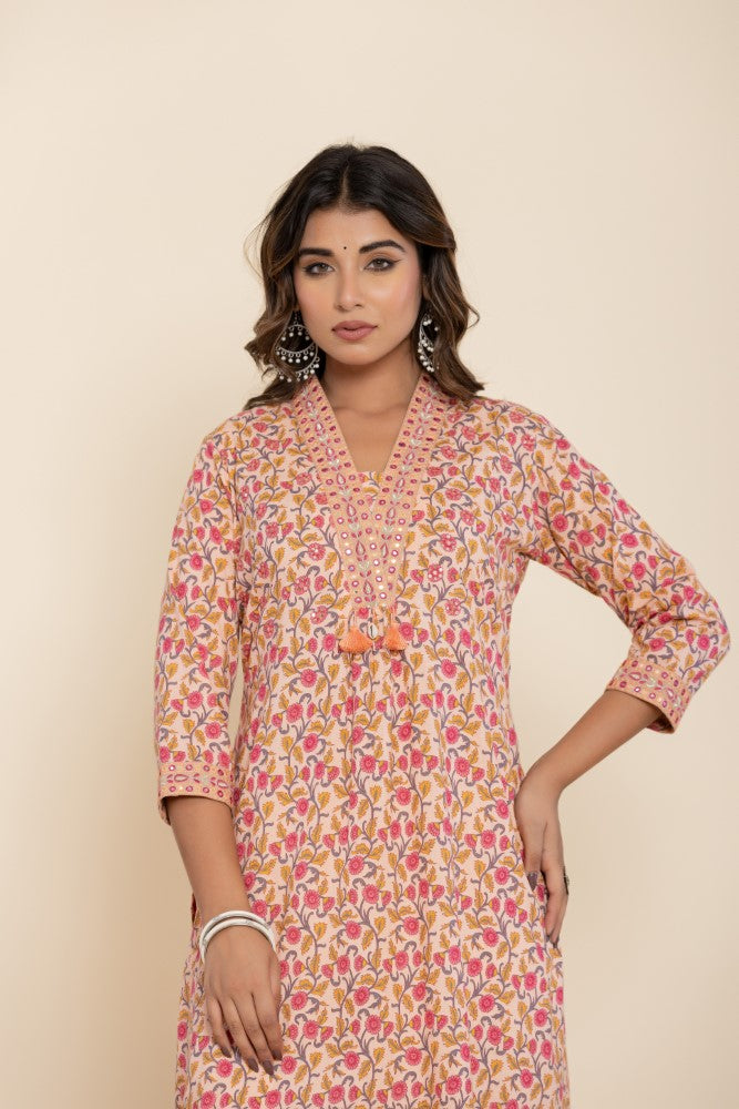 Peach Cotton Straight Kurta-700017