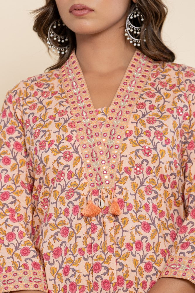 Peach Cotton Straight Kurta-700017