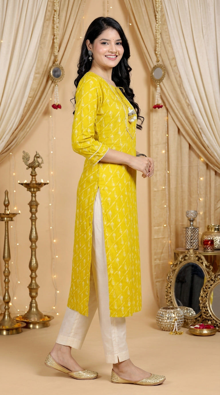 Yellow Cotton Straight Kurta-700023