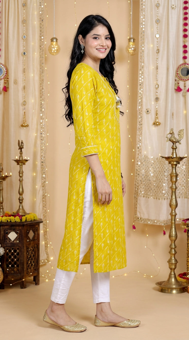 Yellow Cotton Straight Kurta-700023