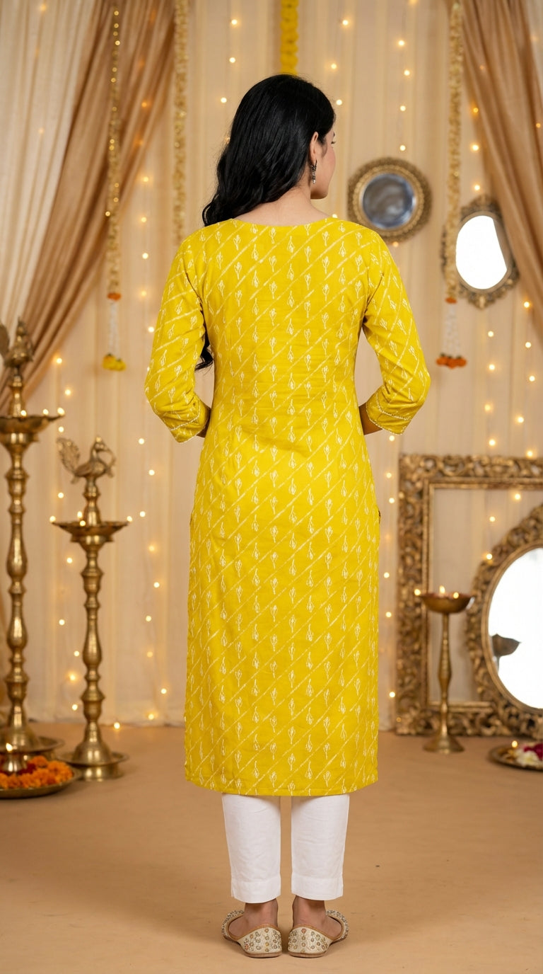 Yellow Cotton Straight Kurta-700023