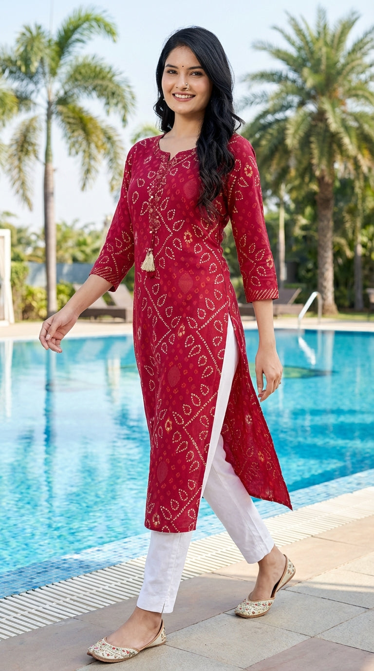 Maroon Cotton Straight Kurta-700024