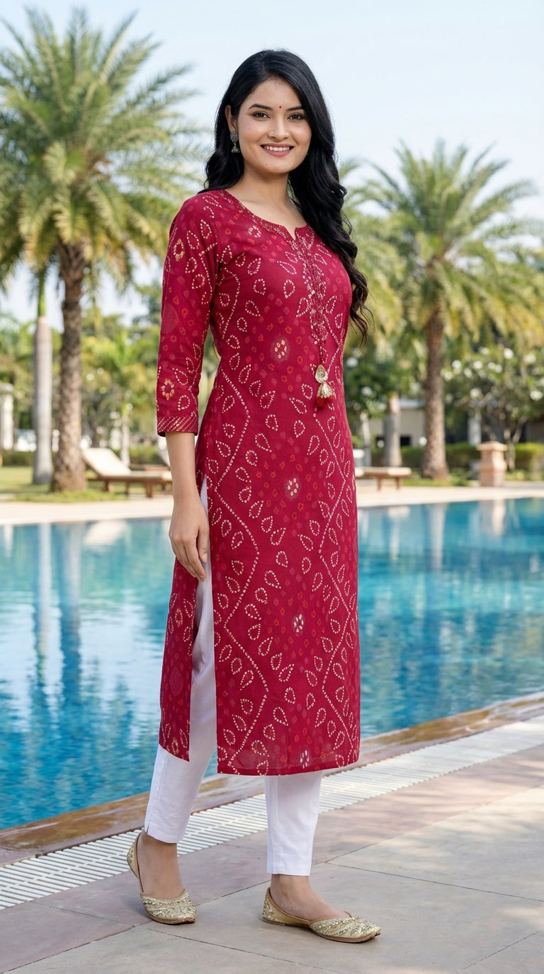 Maroon Cotton Straight Kurta-700024