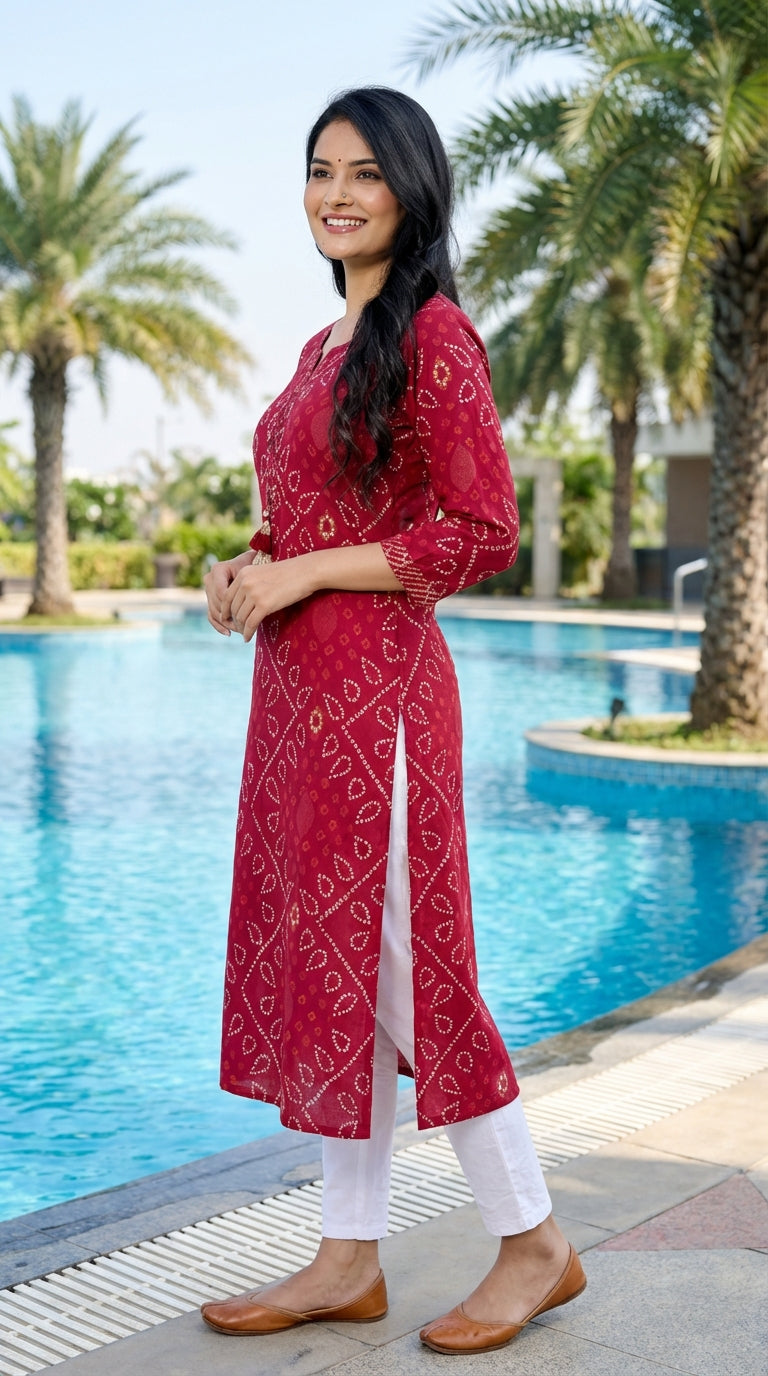 Maroon Cotton Straight Kurta-700024