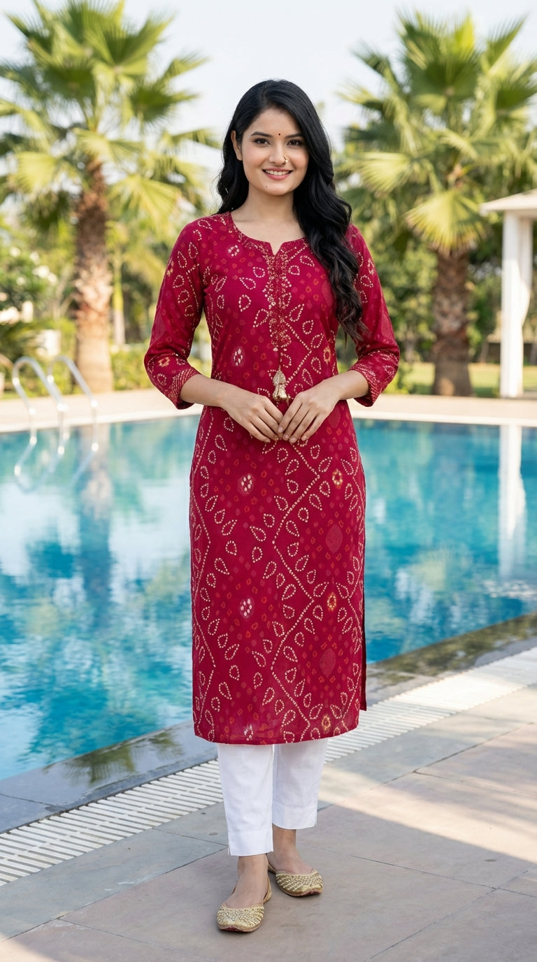 Maroon Cotton Straight Kurta-700024