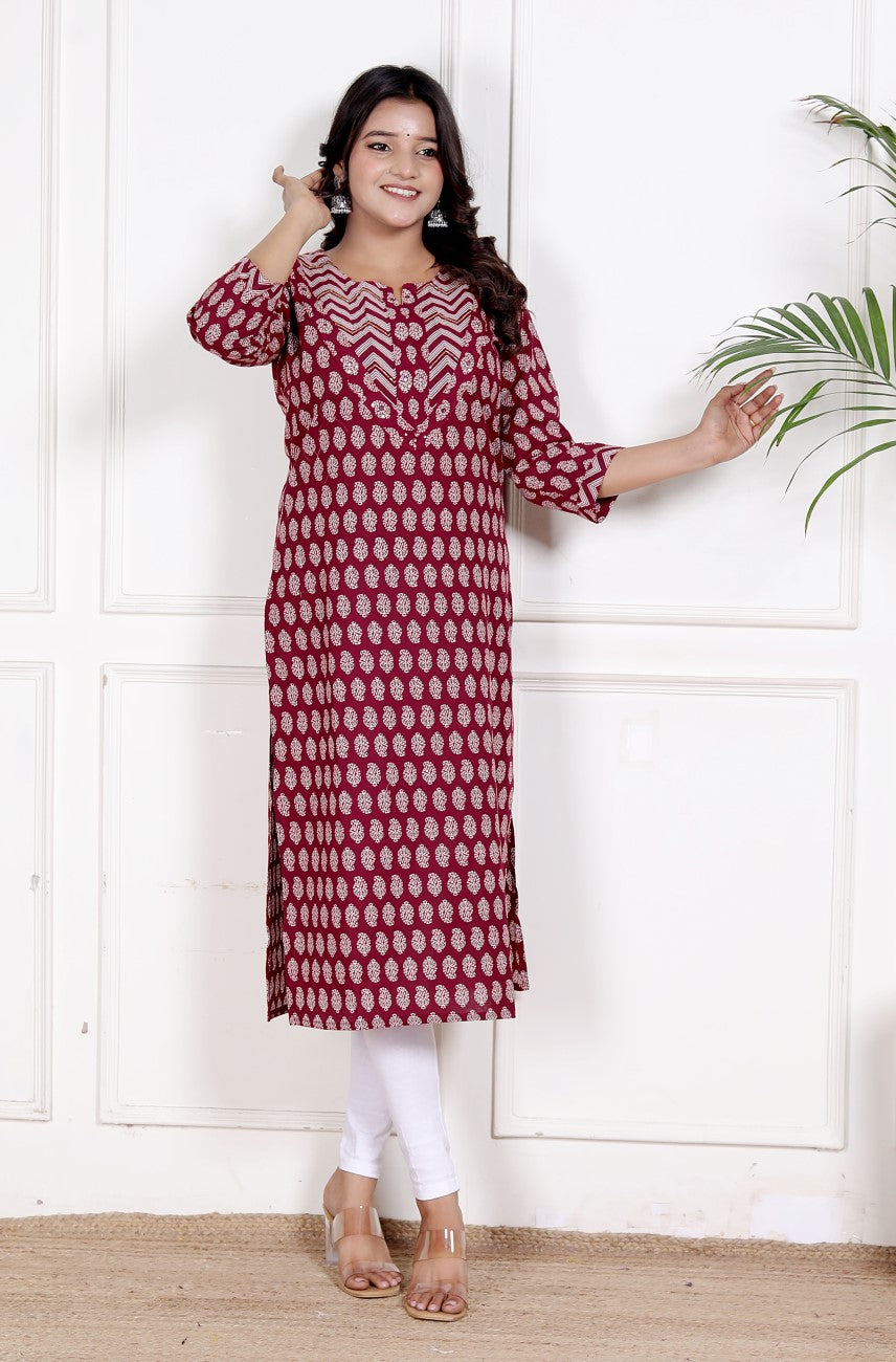 Maroon Cotton Straight Kurta-700025