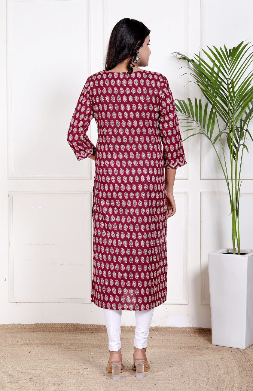 Maroon Cotton Straight Kurta-700025