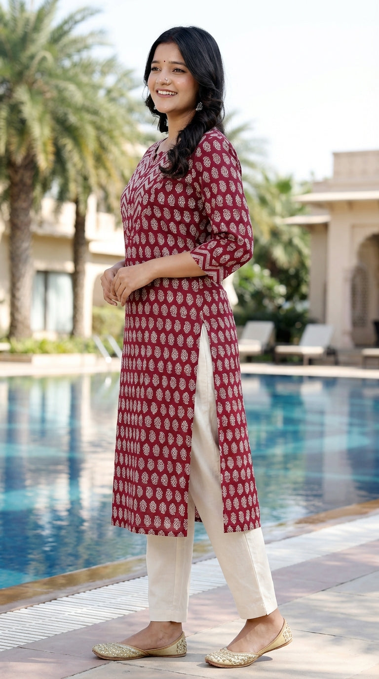 Maroon Cotton Straight Kurta-700025