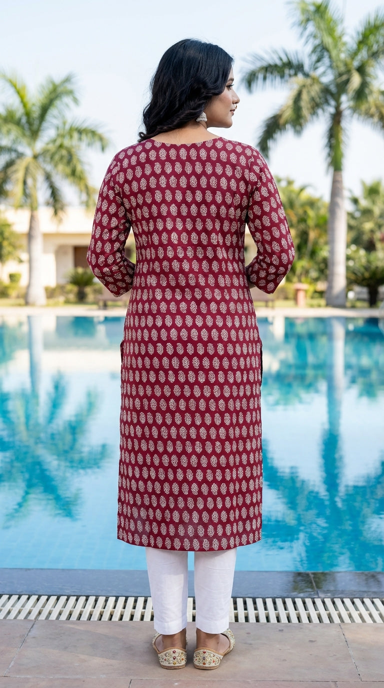 Maroon Cotton Straight Kurta-700025