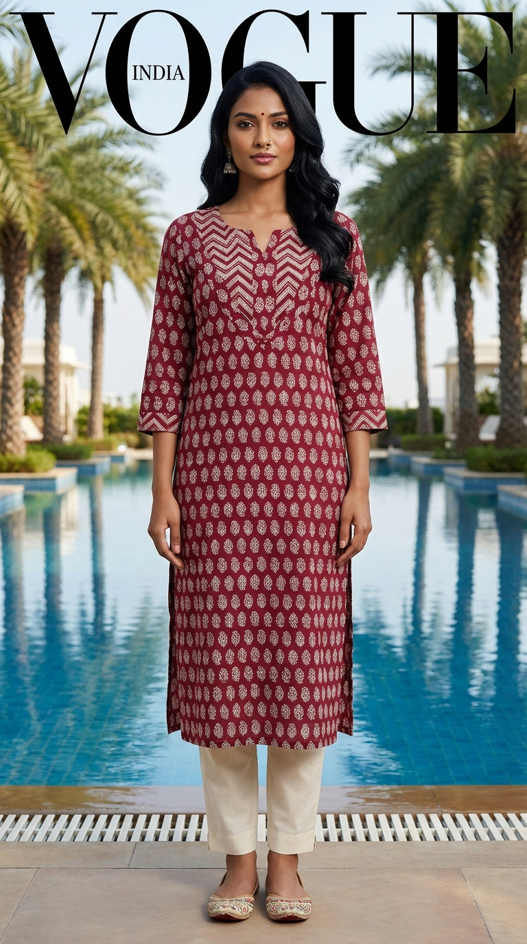 Maroon Cotton Straight Kurta-700025