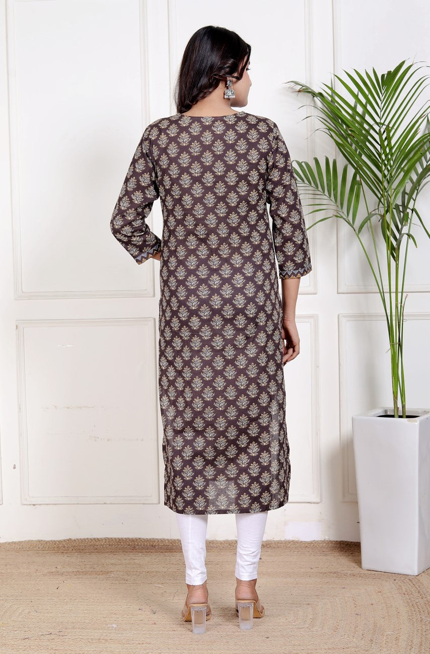 Brown Cotton Straight Kurta-700026