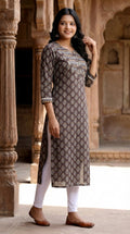 Brown Cotton Straight Kurta-700026