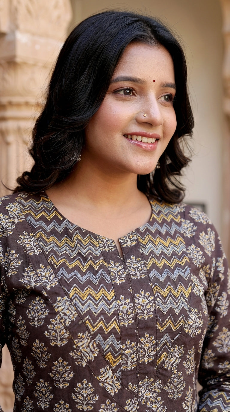 Brown Cotton Straight Kurta-700026