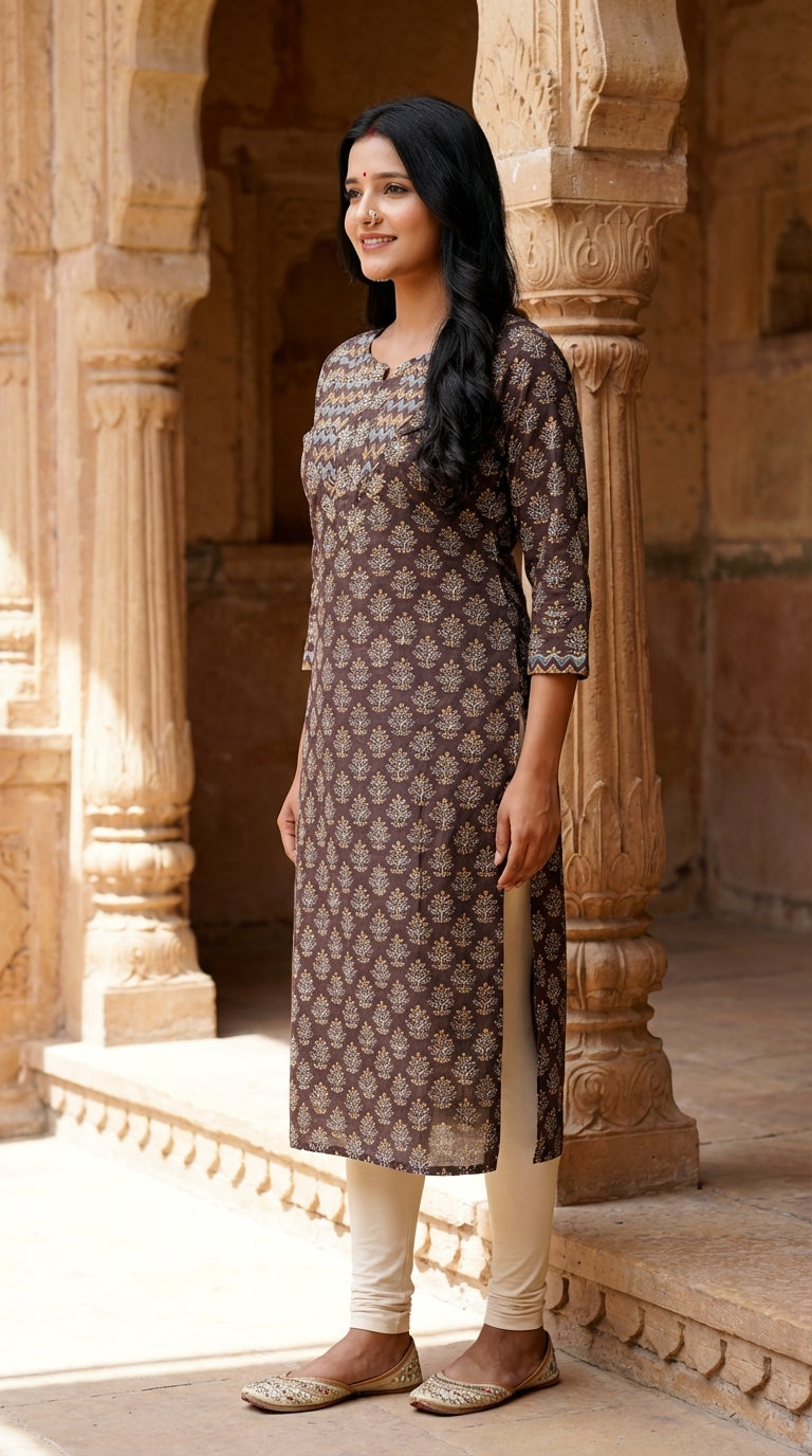 Brown Cotton Straight Kurta-700026