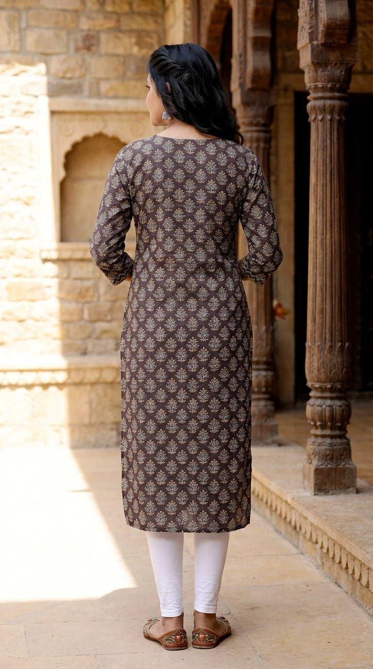 Brown Cotton Straight Kurta-700026
