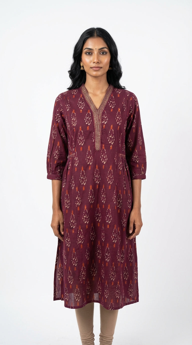 Purple Cotton Straight Kurta-700028