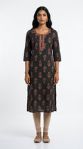 Black Cotton Straight Kurta-700029